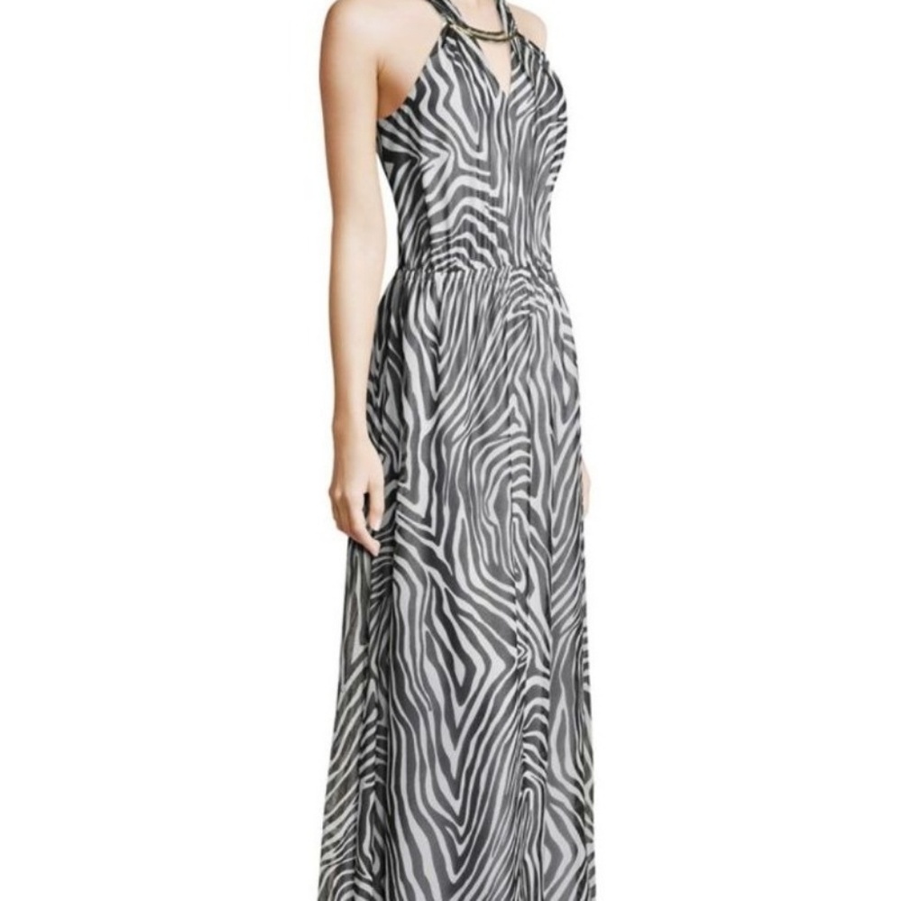 Women’s Black & White Zebra Halter Maxi Dress
